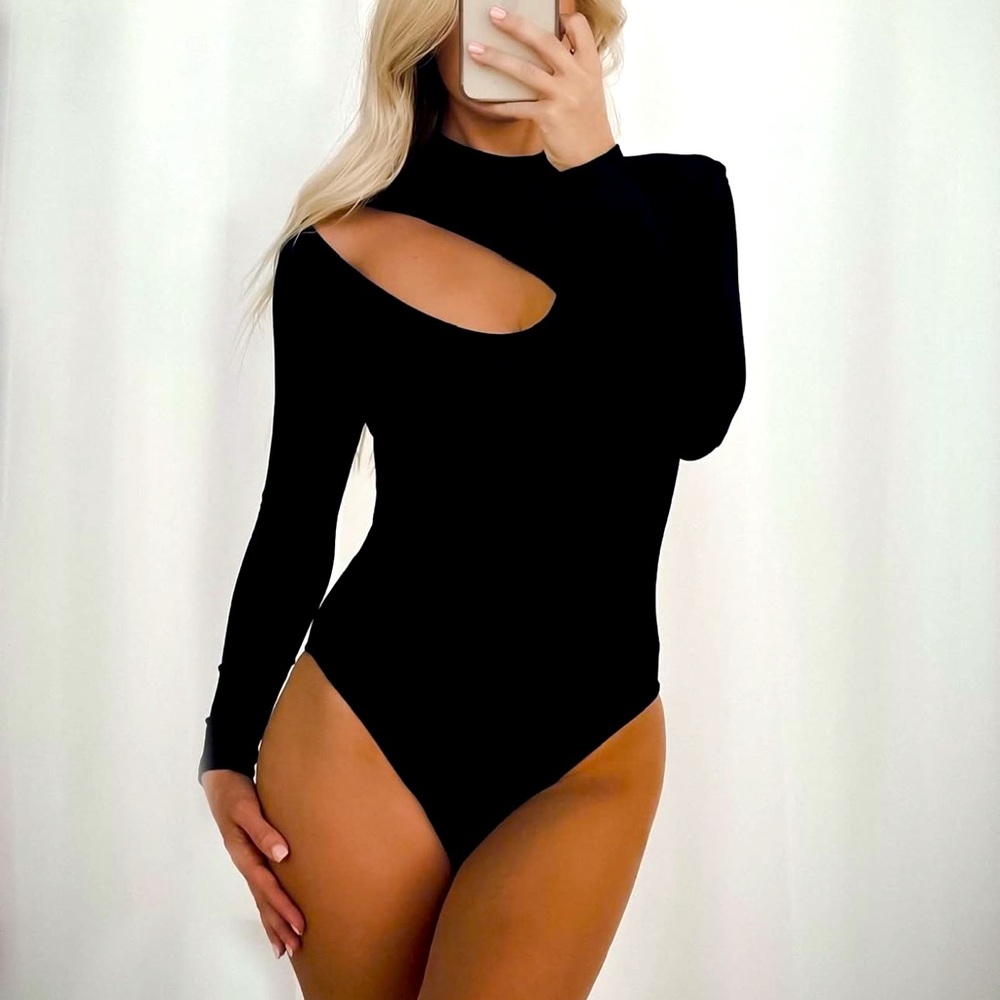 Elegant Black Cutout Bodysuit